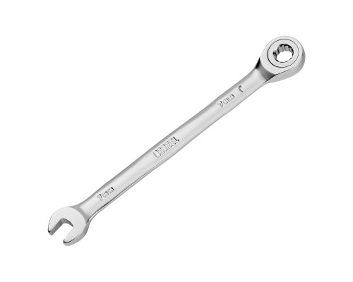 Ключ комбинированный трещоточный 7 мм, CrV, матовый хром Denzel 14701