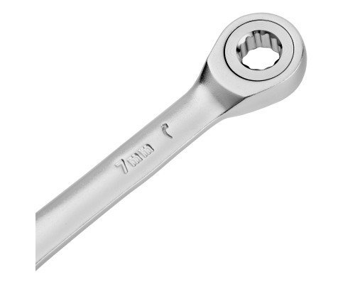 Ключ комбинированный трещоточный 7 мм, CrV, матовый хром Denzel 14701