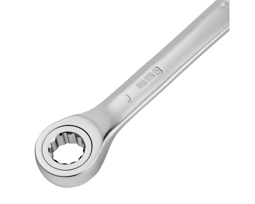 Ключ комбинированный трещоточный 8 мм, CrV, матовый хром Denzel 14702