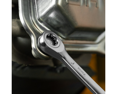 Ключ комбинированный трещоточный 10 мм, CrV, матовый хром Denzel 14704