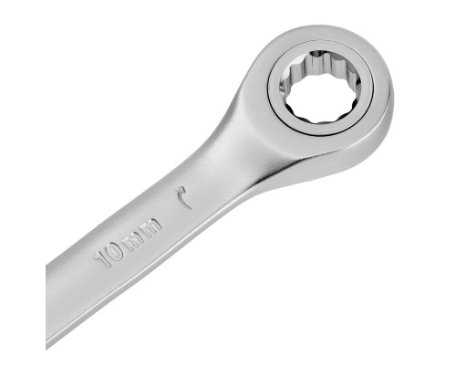 Ключ комбинированный трещоточный 10 мм, CrV, матовый хром Denzel 14704