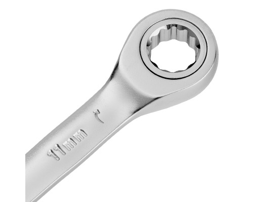 Ключ комбинированный трещоточный 11 мм, CrV, матовый хром Denzel 14705