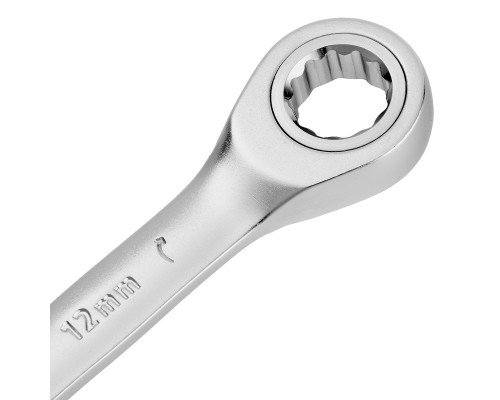 Ключ комбинированный трещоточный 12 мм, CrV, матовый хром Denzel 14706