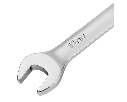 Ключ комбинированный трещоточный 14 мм, CrV, матовый хром Denzel 14708