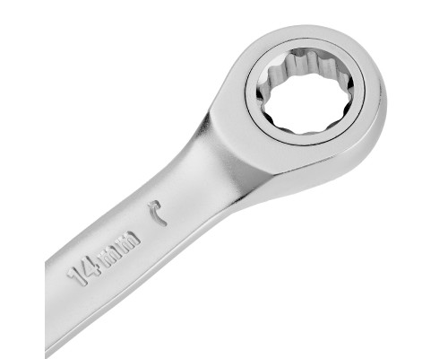 Ключ комбинированный трещоточный 14 мм, CrV, матовый хром Denzel 14708
