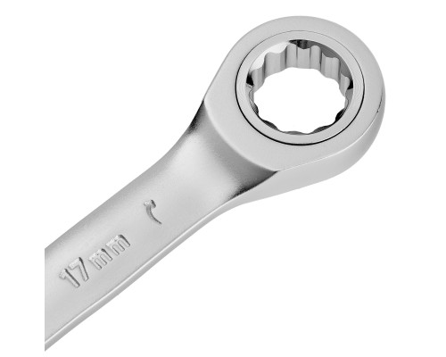 Ключ комбинированный трещоточный 17 мм, CrV, матовый хром Denzel 14711