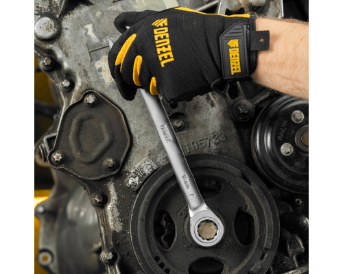 Ключ комбинированный трещоточный 18 мм, CrV, матовый хром Denzel 14712