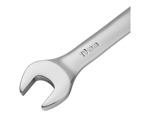 Ключ комбинированный трещоточный 19 мм, CrV, матовый хром Denzel 14713