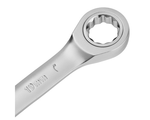 Ключ комбинированный трещоточный 19 мм, CrV, матовый хром Denzel 14713