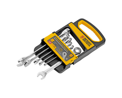 Набор ключей комбинированных трещоточных 6-17 мм, 6 шт., CrV, матовый хром Denzel 14720