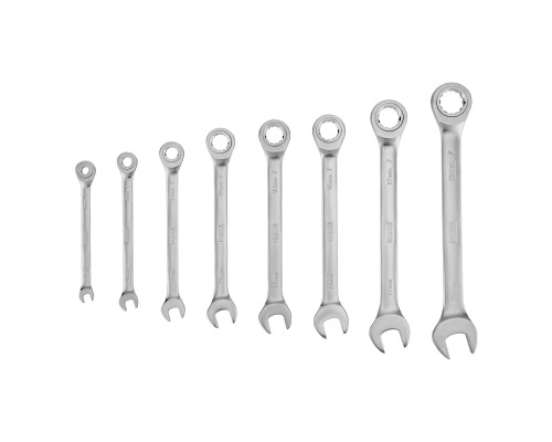 Набор ключей комбинированных трещоточных 6-19 мм, 8 шт., CrV, матовый хром Denzel 14721