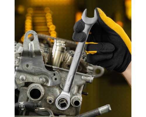 Набор ключей комбинированных трещоточных 6-19 мм, 8 шт., CrV, матовый хром Denzel 14721