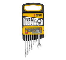 Набор ключей комбинированных трещоточных 6-19 мм, 8 шт., CrV, матовый хром Denzel 14721