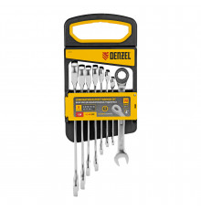 Набор ключей комбинированных трещоточных 6-19 мм, 8 шт., CrV, матовый хром Denzel 14721
