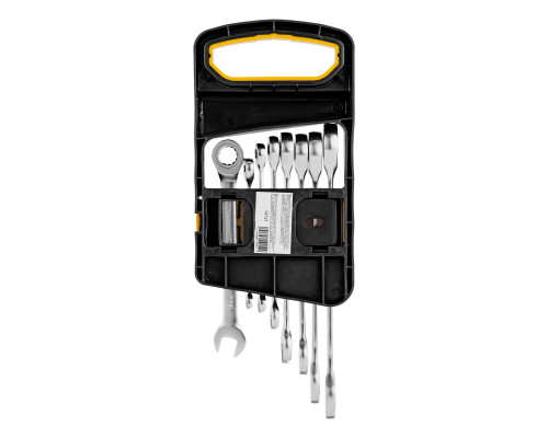 Набор ключей комбинированных трещоточных 6-19 мм, 8 шт., CrV, матовый хром Denzel 14721