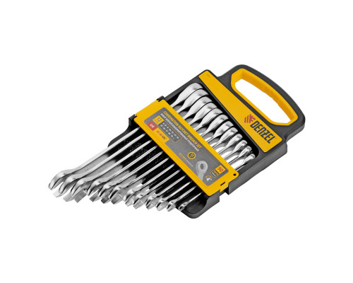 Набор ключей комбинированных трещоточных 6-19 мм, 12 шт., CrV, матовый хром Denzel 14722