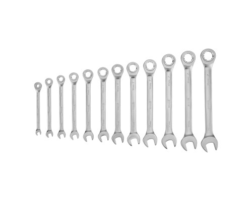 Набор ключей комбинированных трещоточных 6-19 мм, 12 шт., CrV, матовый хром Denzel 14722