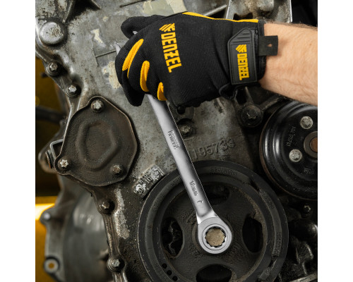 Набор ключей комбинированных трещоточных 6-19 мм, 12 шт., CrV, матовый хром Denzel 14722