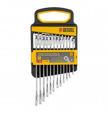 Набор ключей комбинированных трещоточных 6-19 мм, 12 шт., CrV, матовый хром Denzel 14722