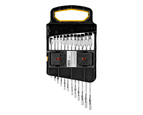 Набор ключей комбинированных трещоточных 6-19 мм, 12 шт., CrV, матовый хром Denzel 14722