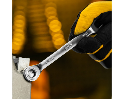 Набор ключей комбинированных трещоточных 6-19 мм, 12 шт., CrV, матовый хром Denzel 14722