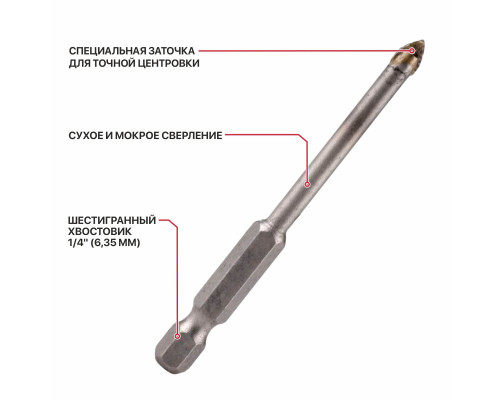 Сверло по стеклу и керамике P.I.T. ADVANCE Ø5x70 мм, 2 реж. кромки, хвостовик 1/4" AMAS13-005S Сверло по стеклу и керамике P.I.T. ADVANCE Ø5x70 мм, 2 реж. кромки, хвостовик 1/4" AMAS13-005S