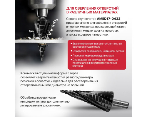 Сверло по металлу ступенчатое P.I.T. ADVANCE Ø 4-32 мм AMED17-0432