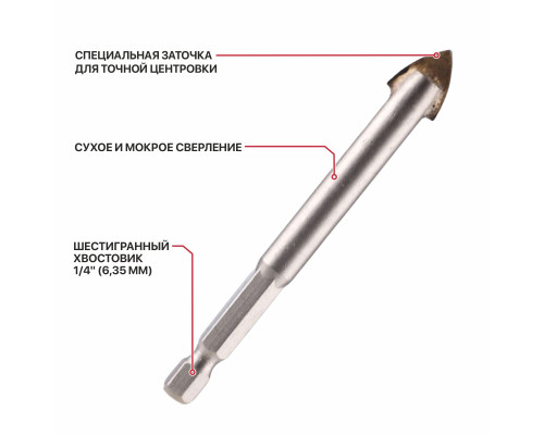 Сверло по стеклу и керамике P.I.T. ADVANCE Ø12x70 мм, 2 реж. кромки, хвостовик 1/4" AMAS13-012S Сверло по стеклу и керамике P.I.T. ADVANCE Ø12x70 мм, 2 реж. кромки, хвостовик 1/4" AMAS13-012S