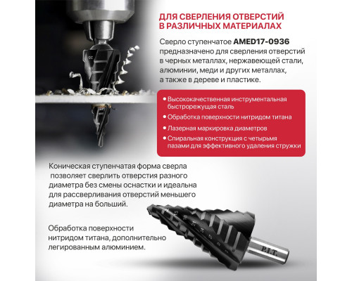 Сверло по металлу ступенчатое P.I.T. ADVANCE Ø 9-36 мм AMED17-0936