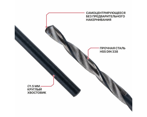 Сверло по металлу самоцентрирующееся P.I.T. 1,5 мм AMED16-0001A