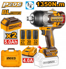 Аккумуляторный гайковерт INDUSTRIAL INGCO BL 20В 1350Hm 3/4, 2хАКБ и ЗУ CIWLI20135