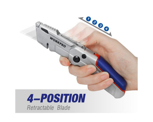 Нож складной металлический 4-х позиционный + 3 лезвия WORKPRO WP211011