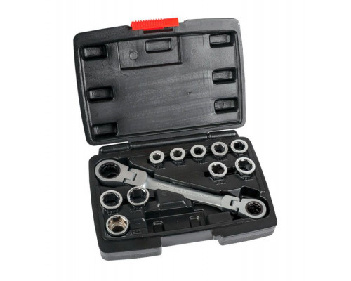 Ключ комбинированный 8-19 мм трещоточный WorkPro, Cr-V,10 вставок, в кейсе WP202570