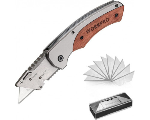 Нож складной WORKPRO 10 лезвий с деревянной рукояткой WP211027