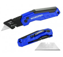 Нож алюминиевый складной WORKPRO быстрое открытие, синий WP211025