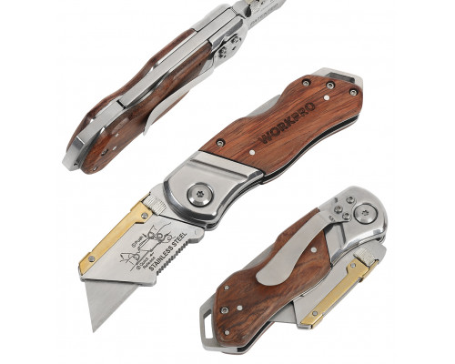 Нож складной WORKPRO с деревянной рукояткой WP211014