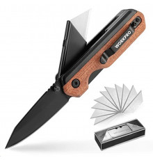 Нож складной комбинированный с двумя видами лезвий и деревянной рукояткой WORKPRO WP211015