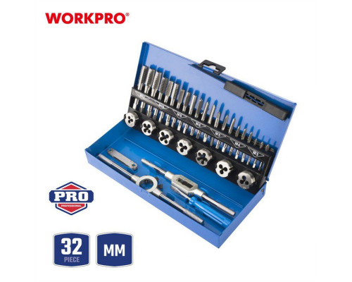 Набор метчиков и плашек WORKPRO 32 предмета М3-М12 WP309008