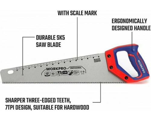 Ножовка по дереву WORKPRO 400 мм, SK5, 7TPI WP215005