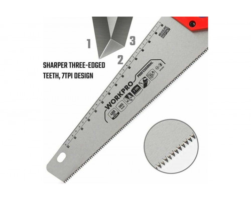 Ножовка по дереву WORKPRO 400 мм, SK5, 7TPI WP215005