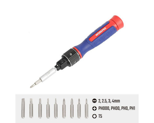 Прецизионная отвертка WORKPRO 9-В-1 с двойным приводом WP221070