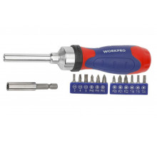 Отвертка под биты WORKPRO 14 в 1, храповый механизм WP200524