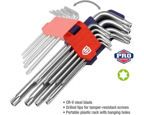 Набор Г-образных ключей WORKPRO 9 шт TORX с отверстием WP222002