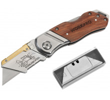 Нож складной WORKPRO с деревянной рукояткой WP211014