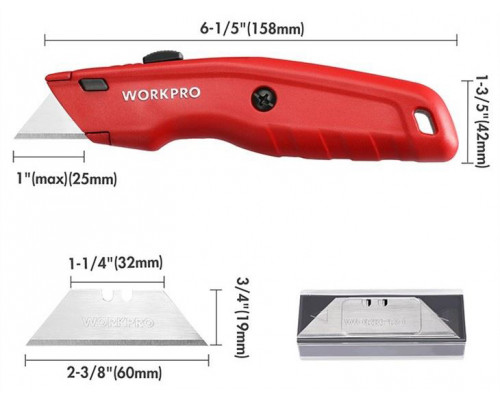 Выдвижной нож WORKPRO алюминиевый WP213017