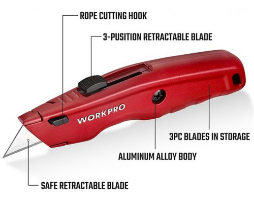 Выдвижной нож WORKPRO алюминиевый WP213017