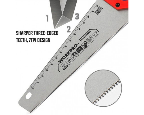 Ножовка по дереву WORKPRO 550 мм, SK5, 7TPI WP215008