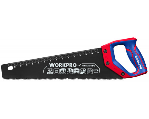 Ножовка по дереву WORKPRO c тефлоновым покрытием, 400 мм, SK5 WP215013