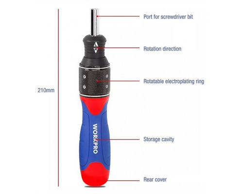 Отвертка с набором двойных насадок WORKPRO WP221055