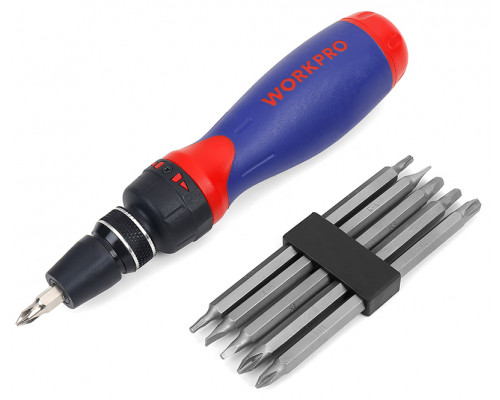 Набор отвертка с битами 10-В-1 WORKPRO с храповым механизмом WP221059